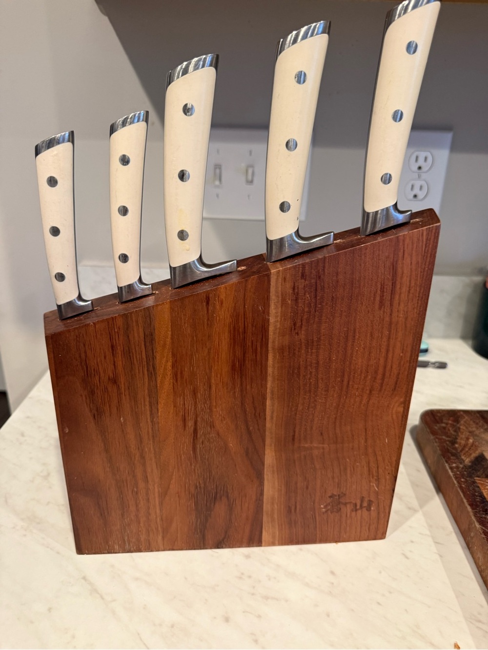 Premium White Handle Knife Set with Wooden Block